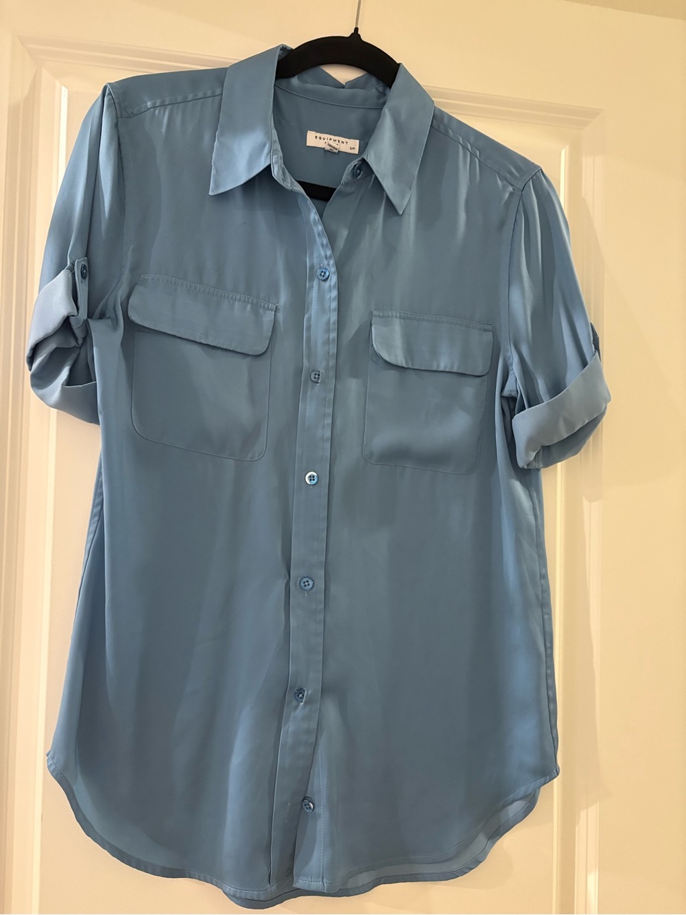 Equipment Light Blue Silk Button-Front Shirt with Chest Pockets